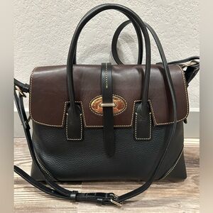 Dooney & Bourke 1975 Elisa Leather Black Brown Tote Crossbody Shoulder Bag Purse